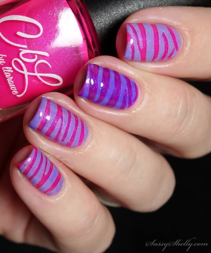 Pink And Purple Zebra Stripes Nail Art