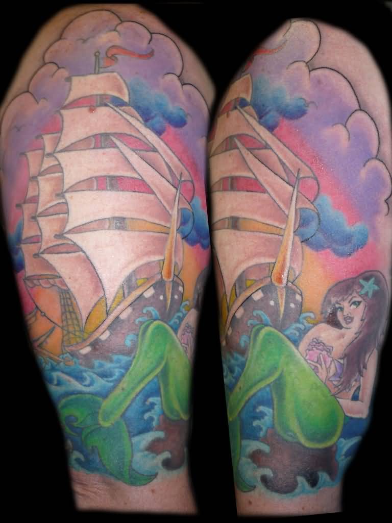 Pirate Ship And Mermaid Tattoo