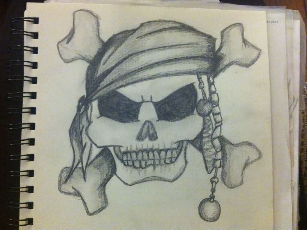 Pirate Skull And Crossed Bones Tattoo Sketch