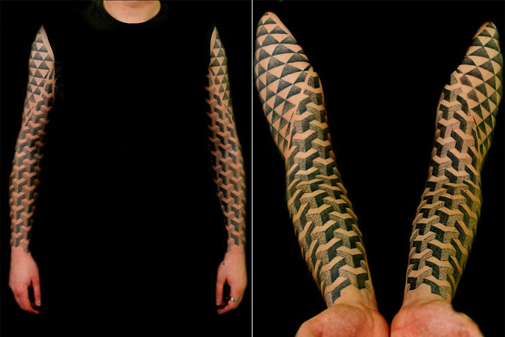 Polynesian And Escher Inspired Tattoos On Both Full Sleeves By Vincent Hocquet