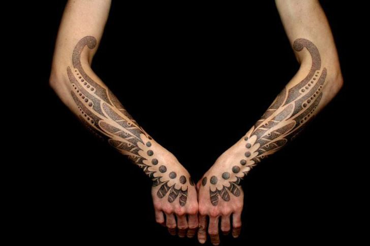 Polynesian And Escher Tattoo On Both Arm Sleeves