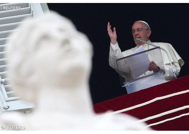 Pope Francis Greets The Faithful During The Assumption Of The Mary
