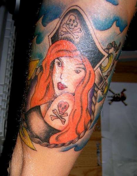Pretty Pirate Girl Traditional Tattoo On Sleeve