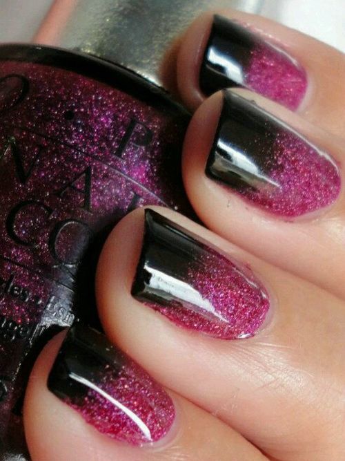 Purple And Black Glitter Gel Nail Art