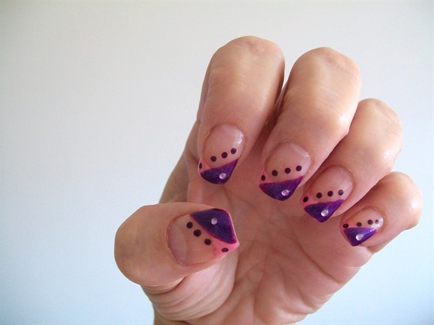Purple And Pink French Tip With Dots Nail Art