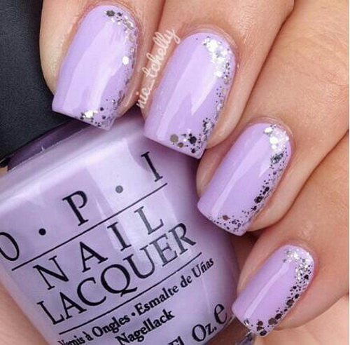 Purple And Silver Design Nail Art