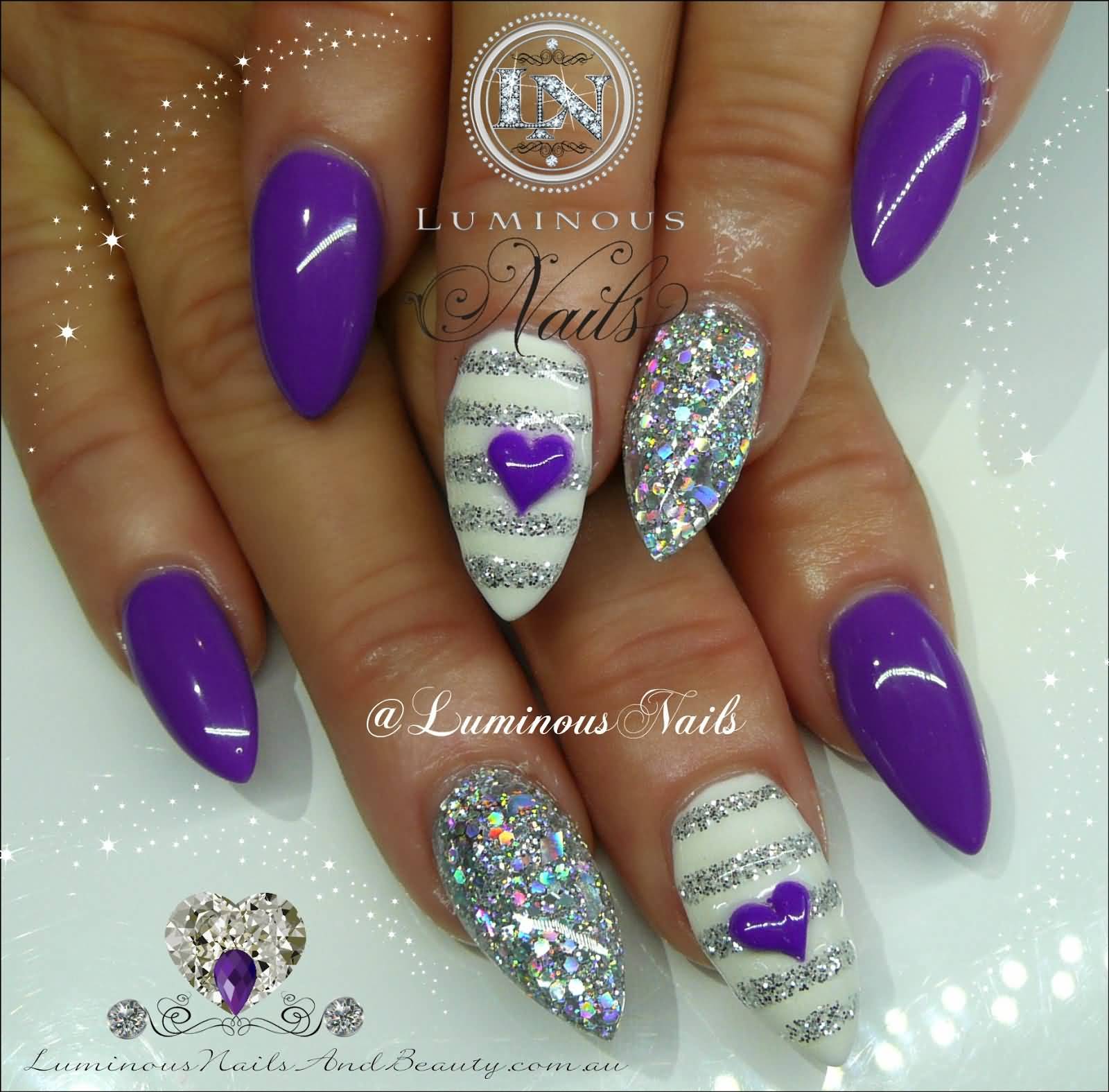65+ Purple And Silver Nail Art Design Ideas