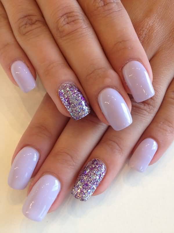 Purple And Silver Glitter Nail Design