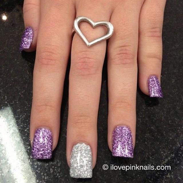 Purple And Silver Glitter Nail Idea