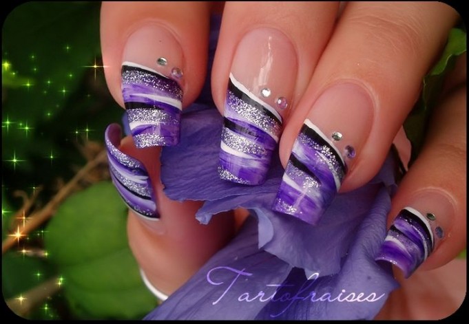 Purple And Silver Nail Art
