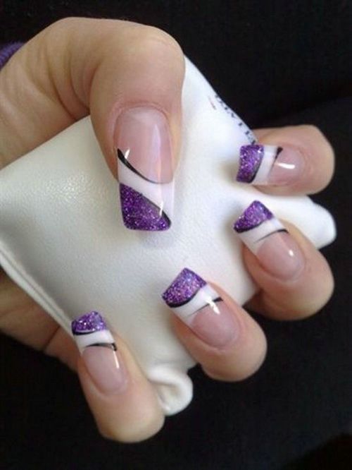 Purple And White Tip Nail Art Design Idea