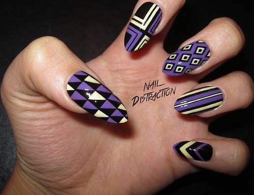 Purple And Yellow Nail Art Design Idea