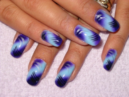 Purple Blue And Black Nail Art Design Idea