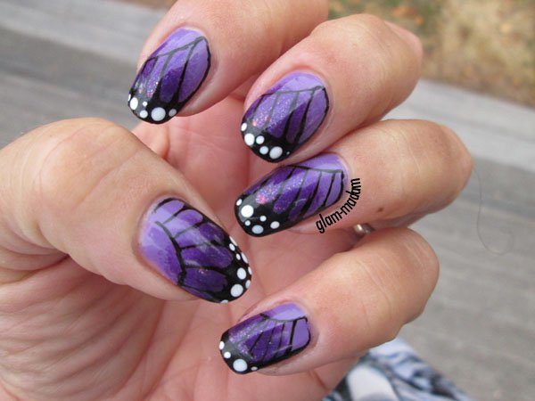 Purple Butterfly Wings Nail Art Design Idea