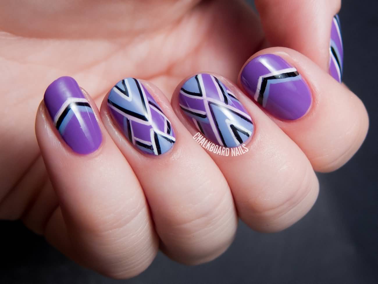 Purple Chevron Design Nail Art Idea