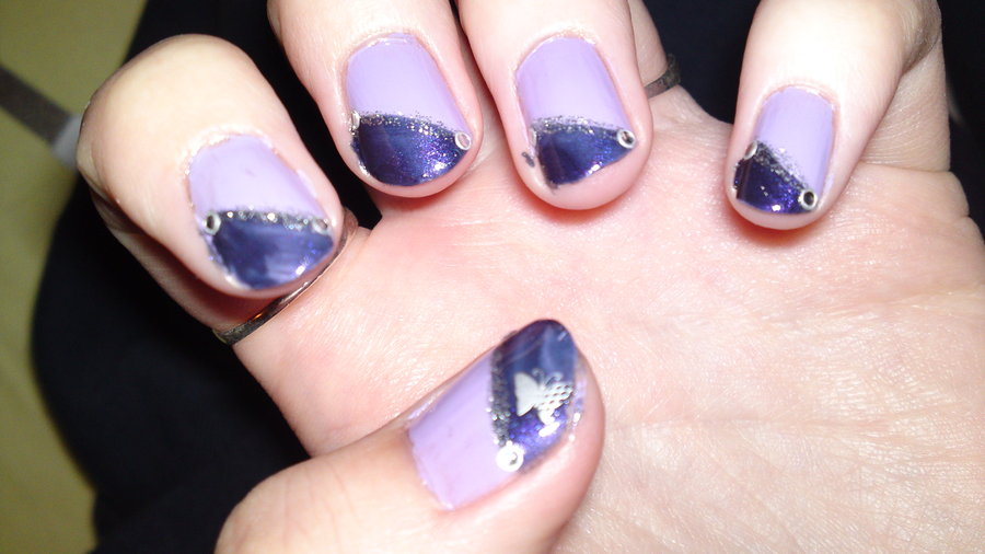 Purple Diagonal Nail Art Design Idea