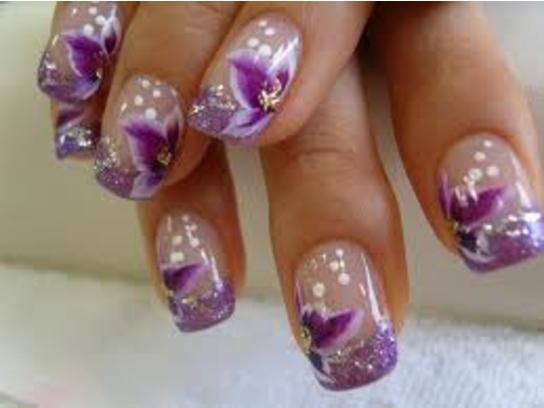 Purple Flowers Nail Art Design Idea