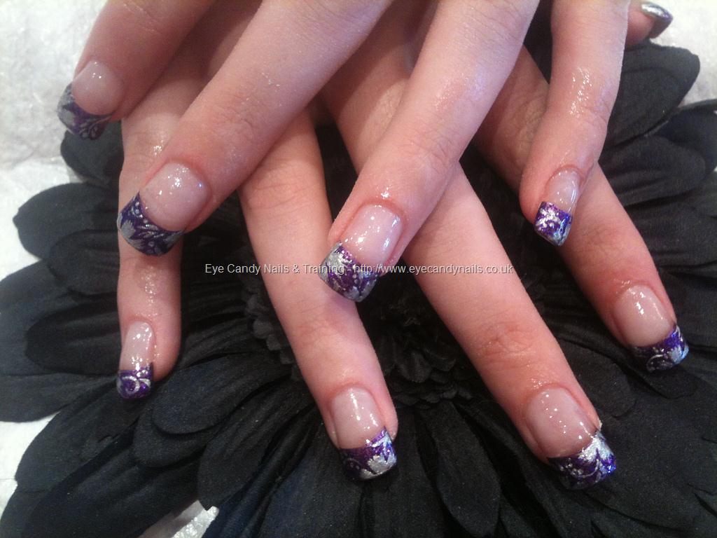 Purple French Tip With Silver Design Nail Art