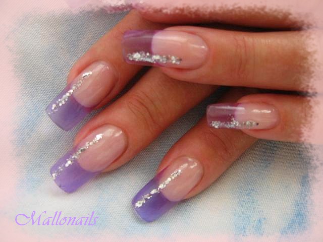 Purple French Tip With Silver Strip Design Nail Art