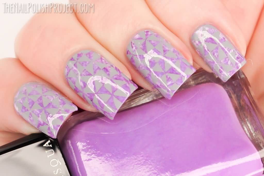 Purple Geometric Nail Art Design
