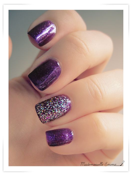 Purple Glitter Accent Nail Art Design Idea