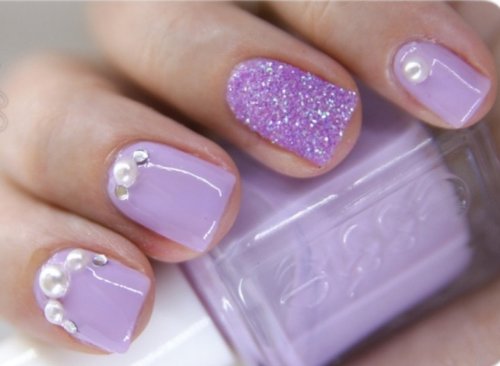 Purple Glitter Accent Nail Art