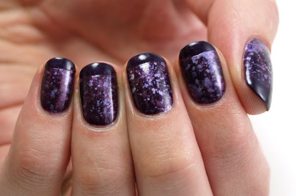 Purple Glitter And Black Tip Nail Art Design