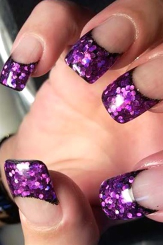 Purple Glitter Dots Tip Nail Art