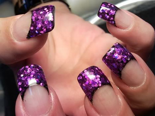 Purple Glitter French Tip Nail Art