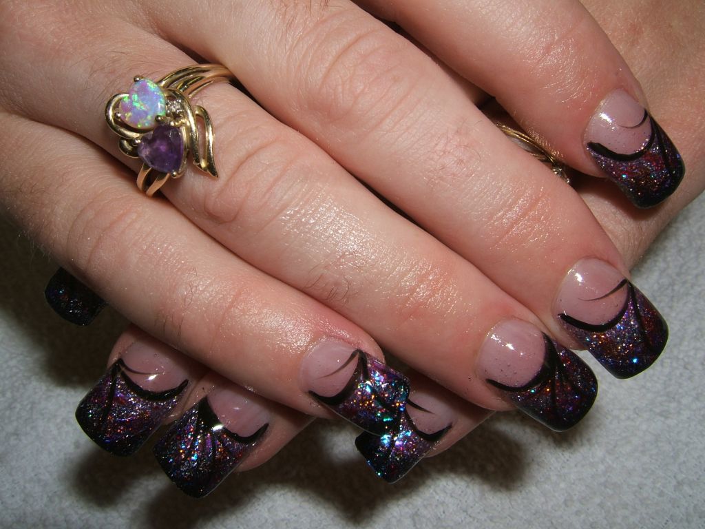 Purple Glitter Gel French Tip Nail Art Idea