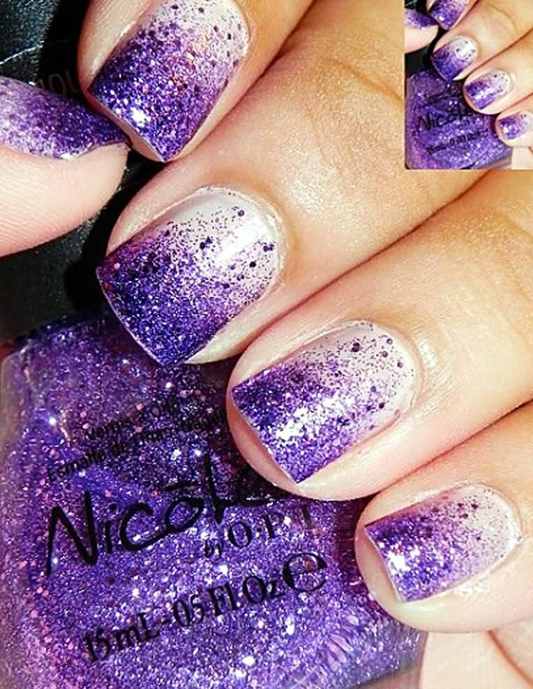 Purple Glitter Gradient Nail Design Idea