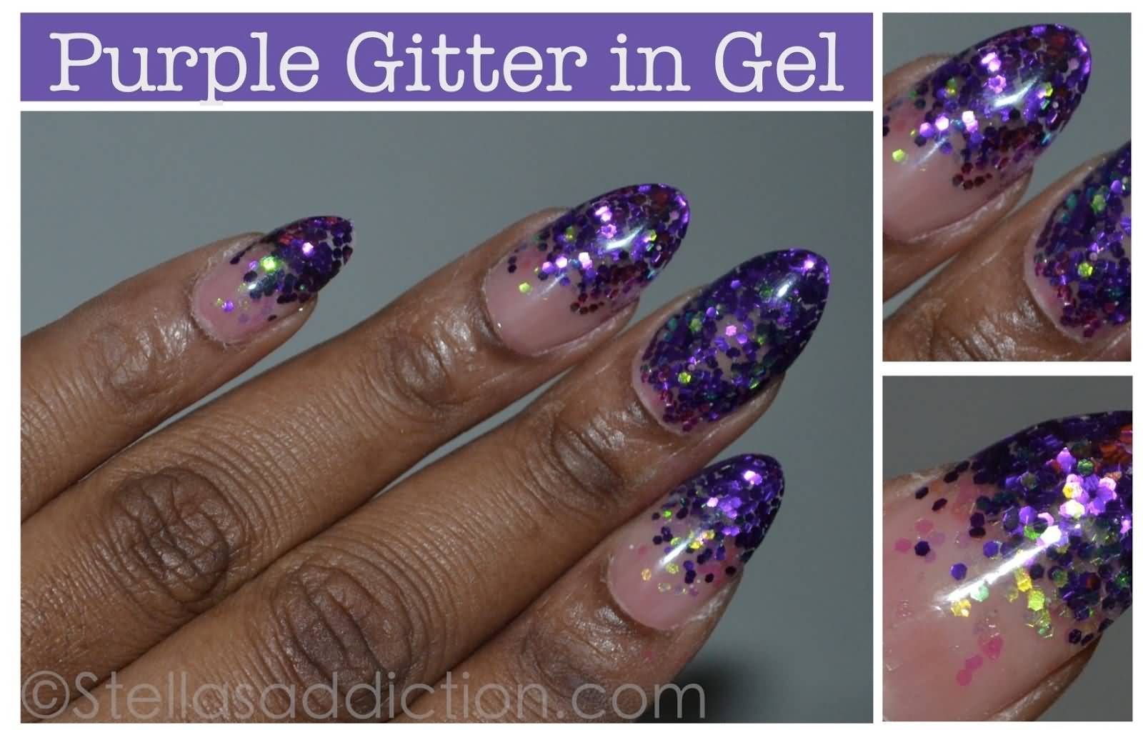 Purple Glitter In Gel Nail Art