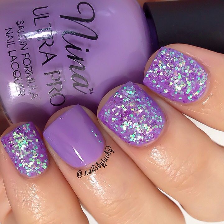Purple Glitter Nail Design For Girls
