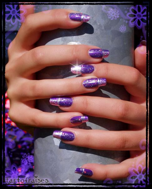 Purple Glitter Shining Nail Art Design