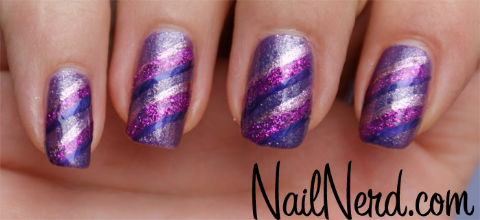 Purple Glitter Stripes Design Nail Art Idea
