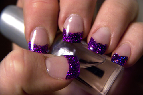 Purple Glitter Tip Nail Art Design Idea