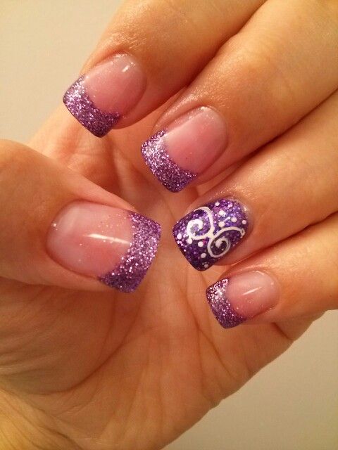 Purple Glitter Tips Nail Art