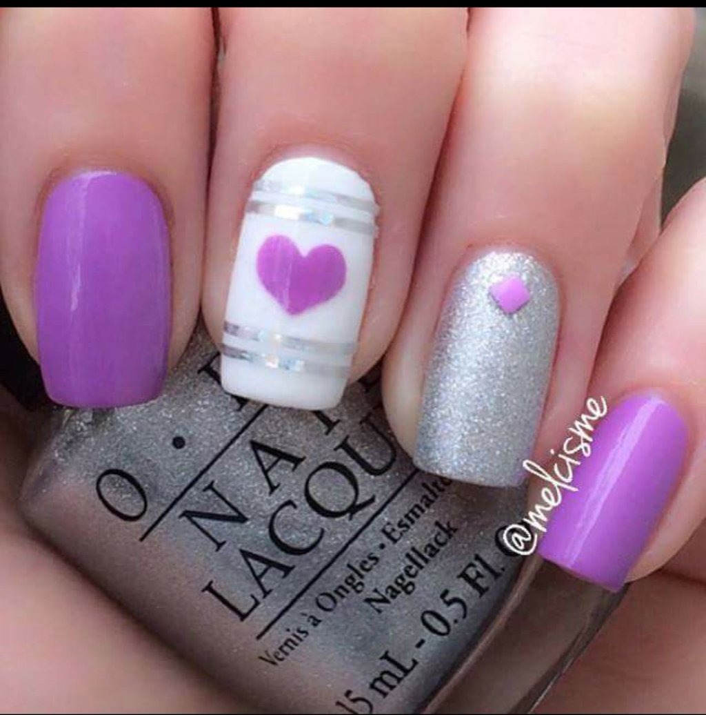 Purple Hearts Nail Art