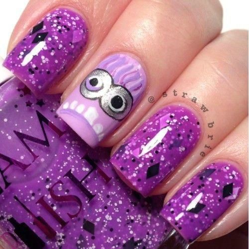 Purple Minion Design Nail Art Idea