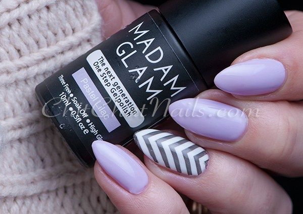 Purple Nails With Accent Grey Chevron Design