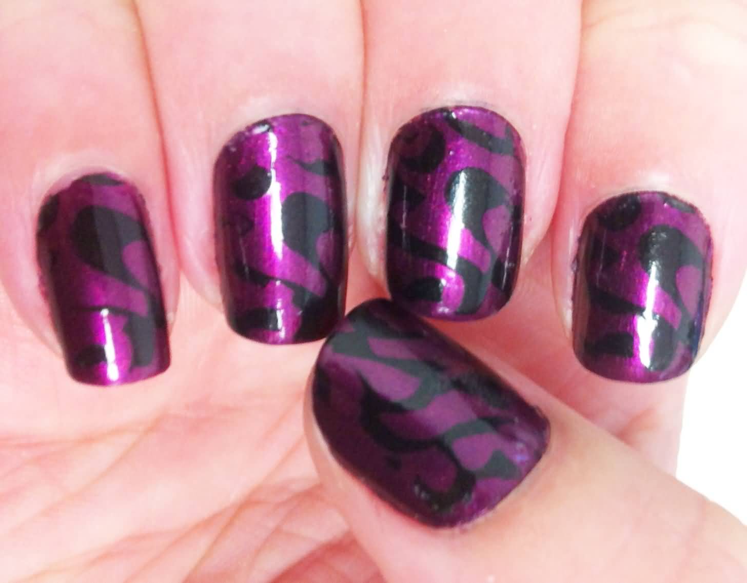 Purple Nails With Black Design Nail Art