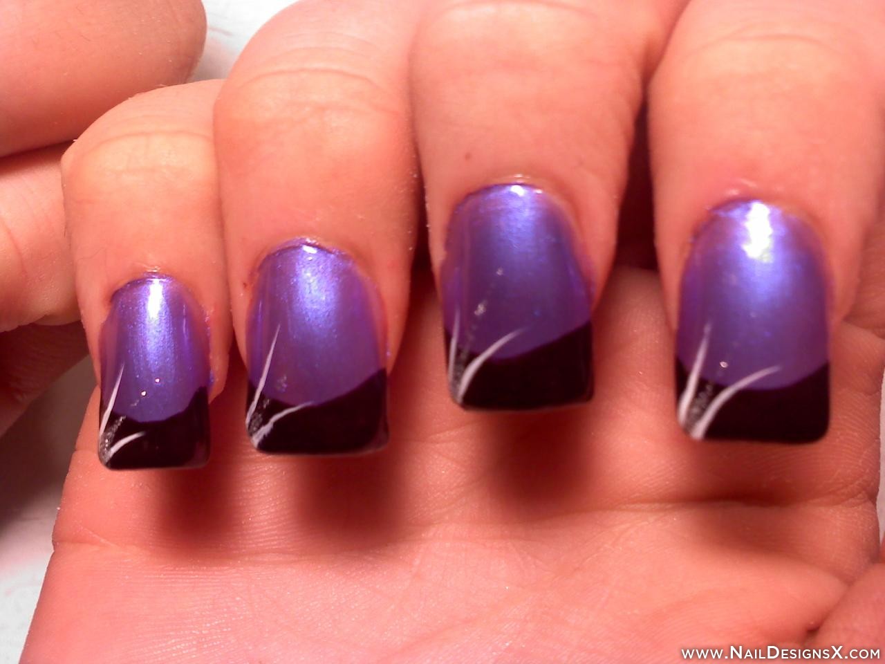 Purple Nails With Black Tip Nail Art Design Idea
