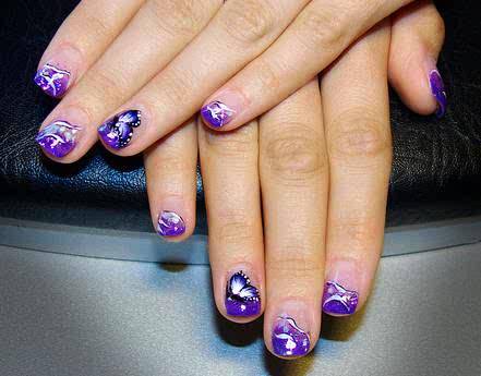 Purple Nails With Butterfly Design Nail Art