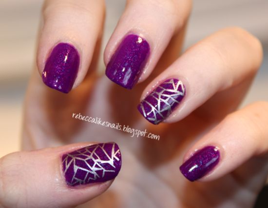 Purple Nails With Silver Design Nail Art Idea