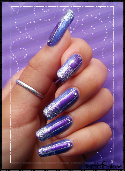 Purple Nails With Silver Glitter And Rhinestones Design Nail Art