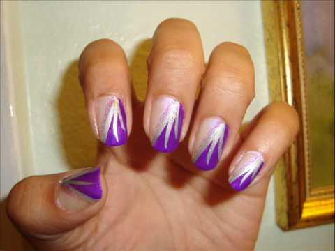 Purple Nails With Silver Stripes Design Nail Art Idea