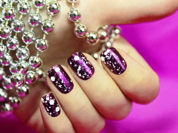 Purple Nails With White Color Splatter Design Nail Art Idea