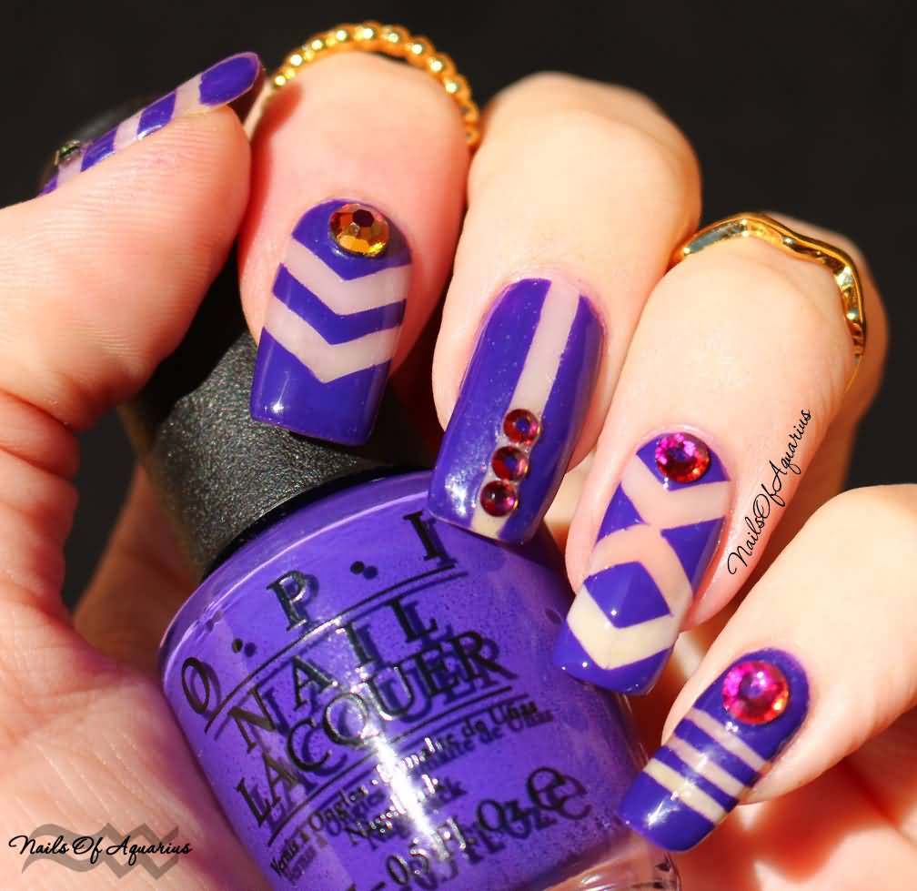Purple Negative Space Geometric Nail Art