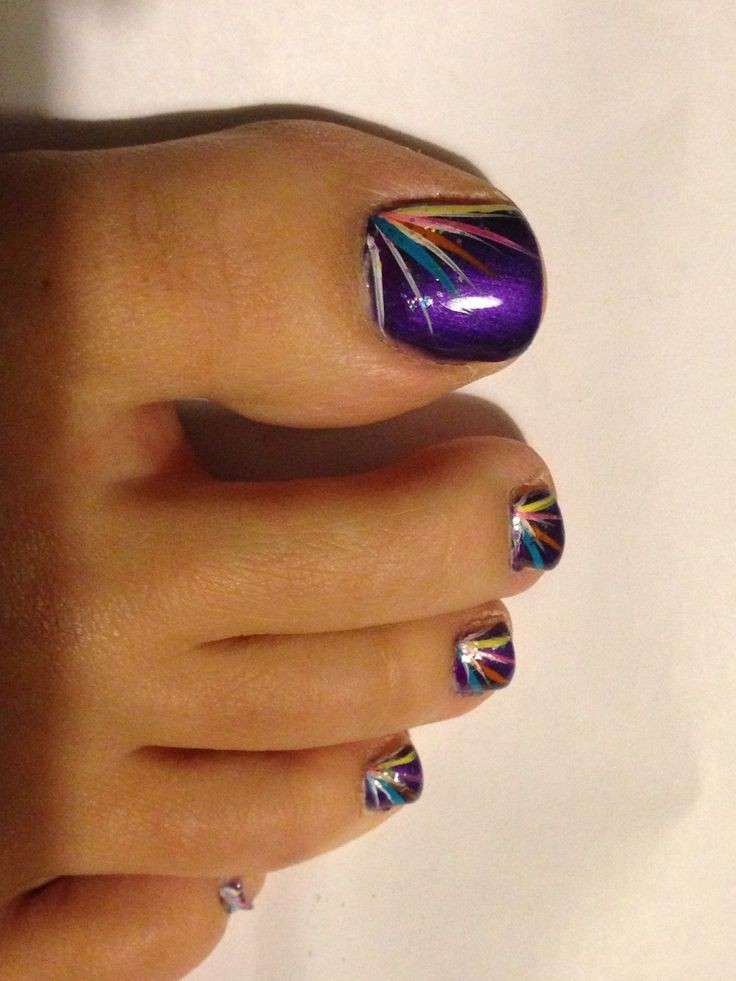 Purple Toe Nail Art Wit Colorful Rays Design