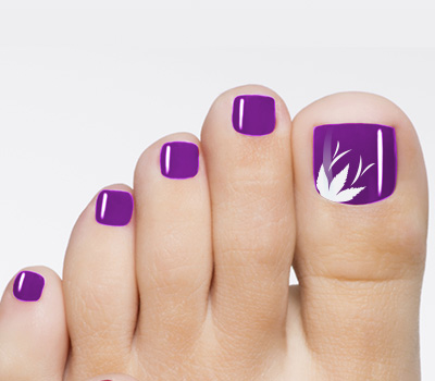 Purple Toe Nails With White Flower Design Idea